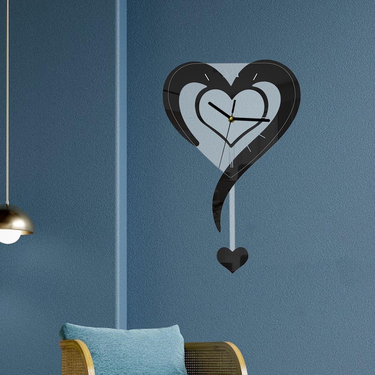 Black Heart Wall Clock Modern Silent Acrylic Hanging Decor for Bedroom Office
