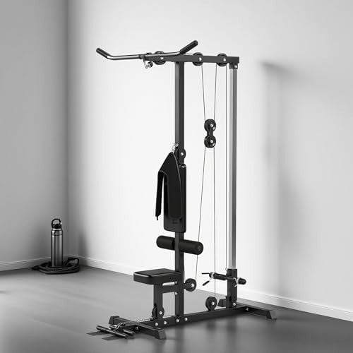 Black Lat Pull Down & Low Row Machine Adjustable Home Gym 50kg