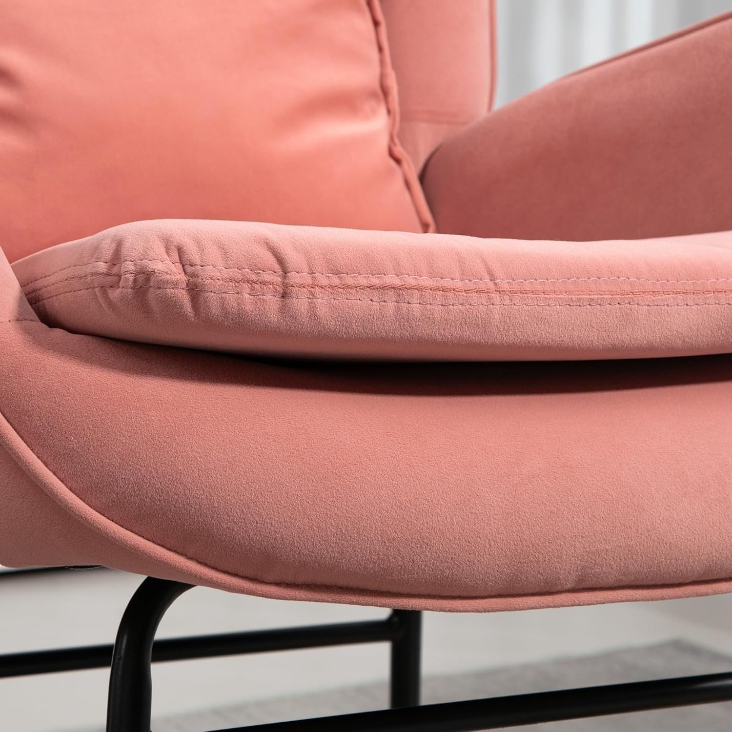 Velvet Rocking Chair with Lumbar Pillow, Wooden Rocker & Metal Legs - Pink