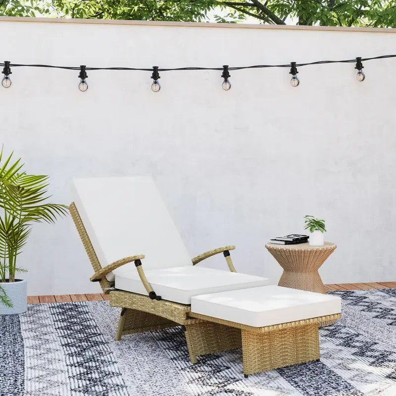 Outdoor Rattan Recliner Chair with Cushions & Footrest, Folding Lounger