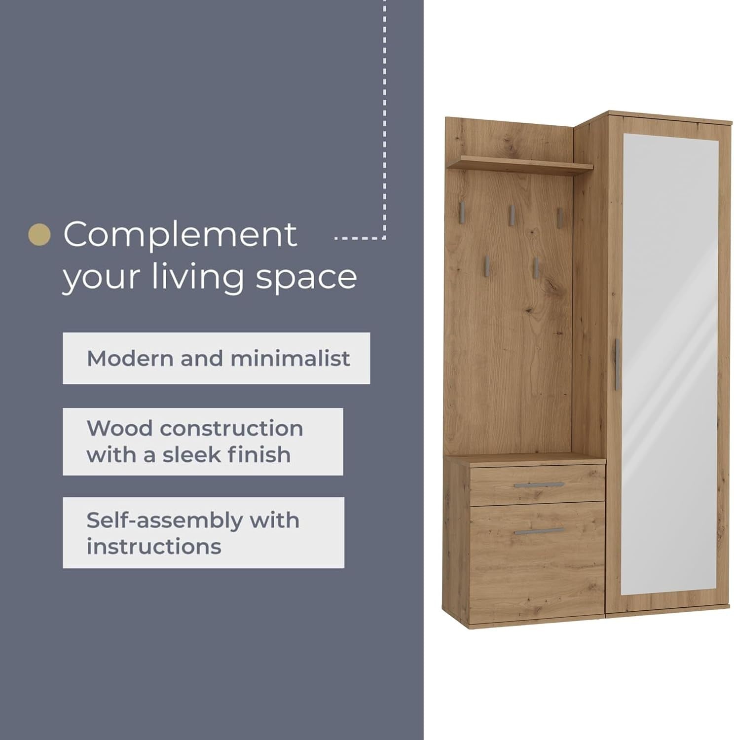 Modern Hallway Wardrobe with Drawers, Hooks & Shoe Storage, 180cm Tall