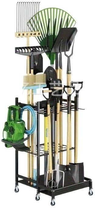 3-Tier Rolling Garden Tool Tower 30 Slots 9 Hooks Heavy Duty Storage Rack