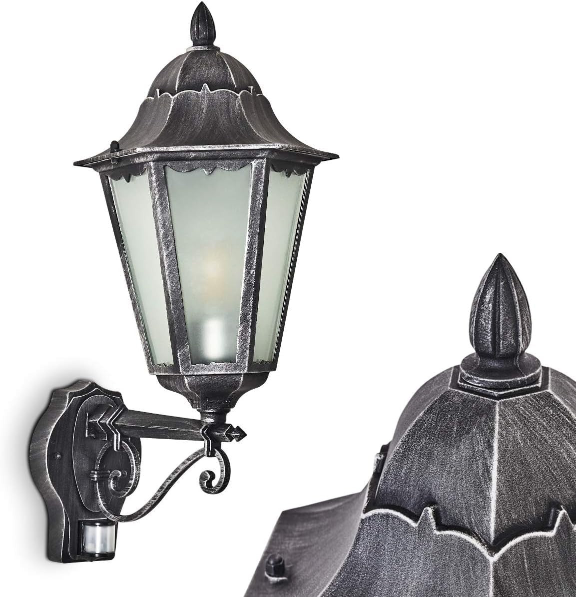 Outdoor Wall Lamp Lignac Frost with Motion Detector, Antique Black/Silver, E27