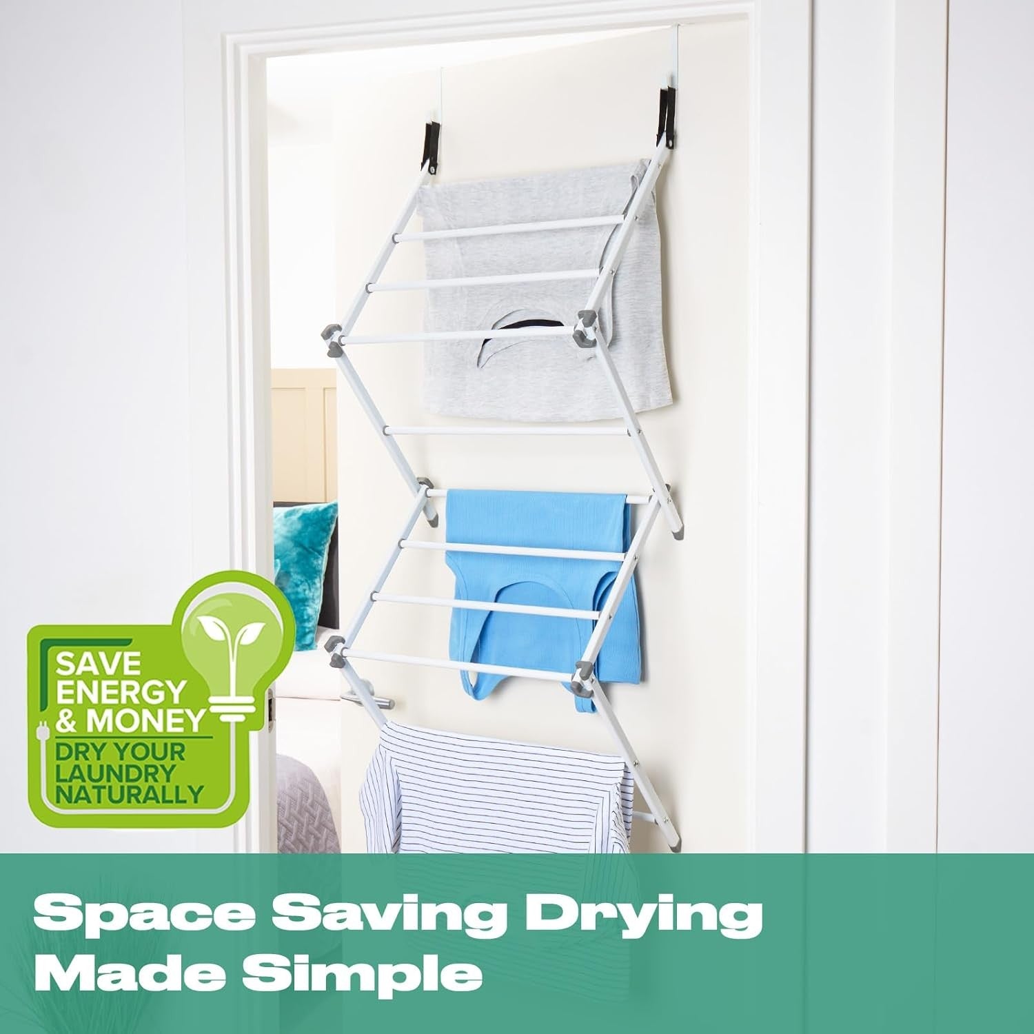 Over Door Clothes Airer Folding Drying Rack 5m Space Saving Indoor Laundry