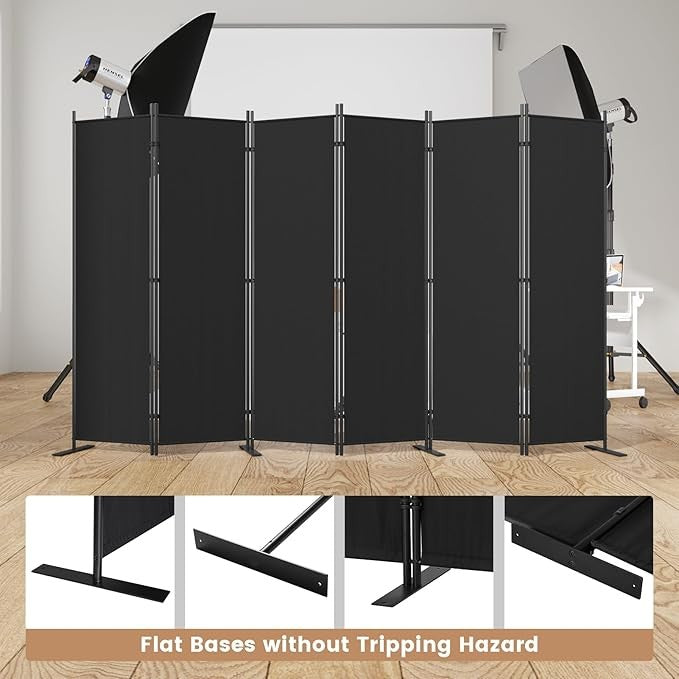 6-Panel 6FT Folding Room Divider Black Privacy Screen Partition Wall Office