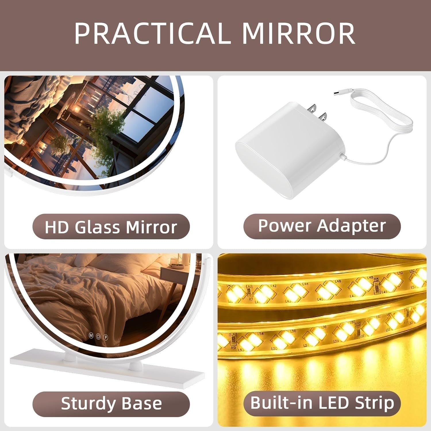 LED Vanity Mirror 60x60cm with Dimmable Lights & Smart Touch Control