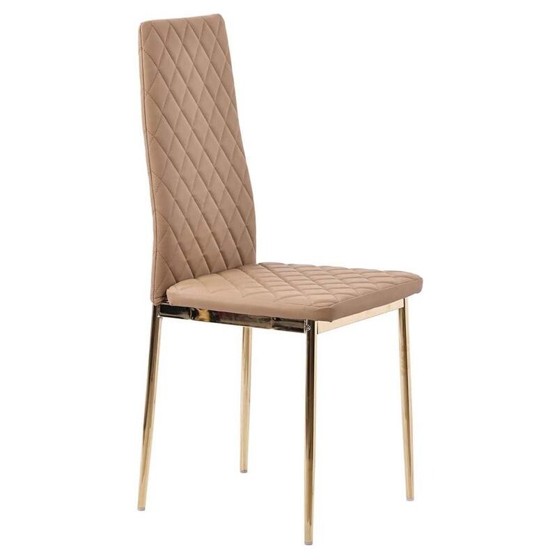 Round Glass Dining Table Set with 4 Leather Chairs & Gold Metal Legs