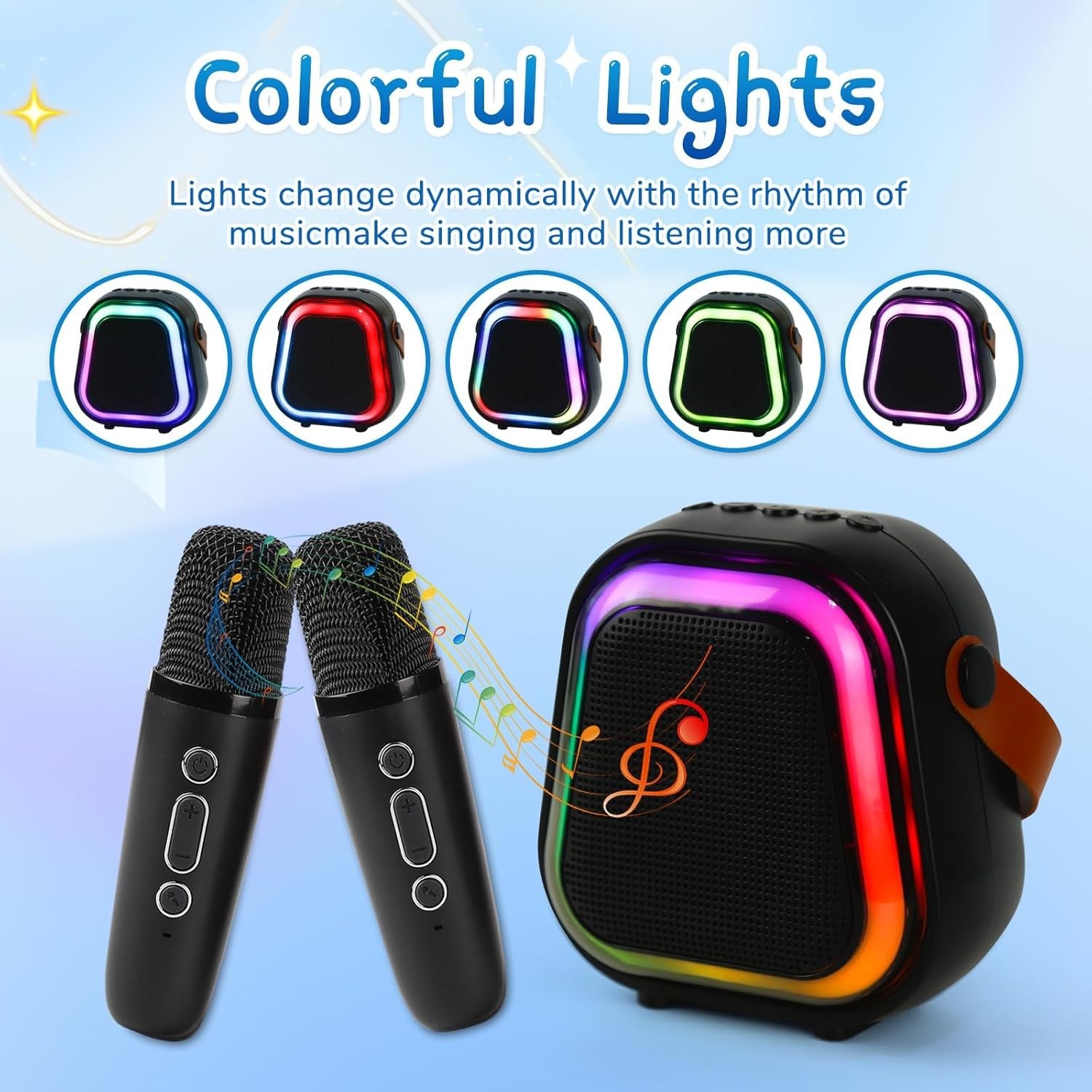 Kids Karaoke Machine Bluetooth Speaker 2 Wireless Mics