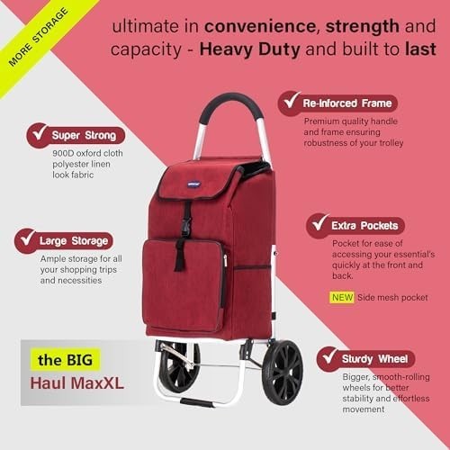 Foldable 64L Shopping Trolley Wine Lightweight Cart with Wheels