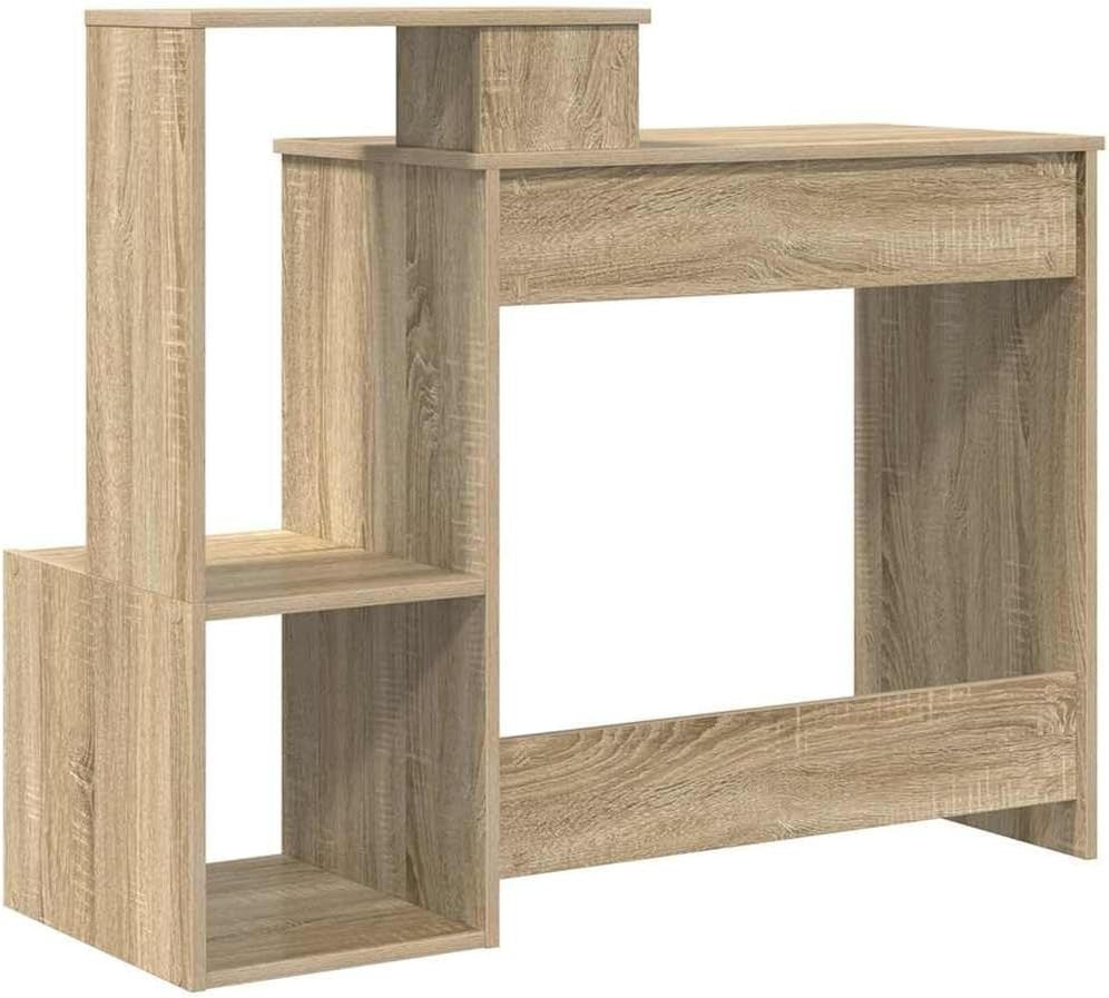 Sonoma Oak Desk 106x40cm Modern Wood Office Table with Storage Shelves