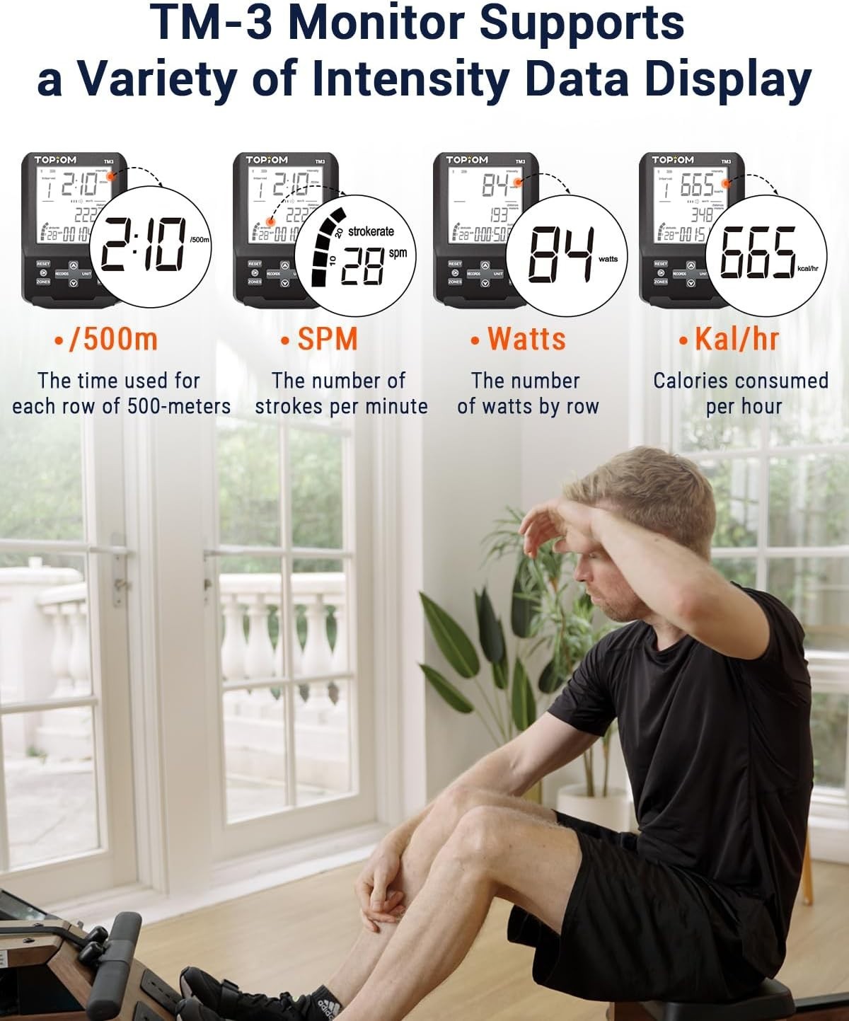 Oak Wood Water Rowing Machine Foldable Bluetooth TM3 Display Home Rower 182KG