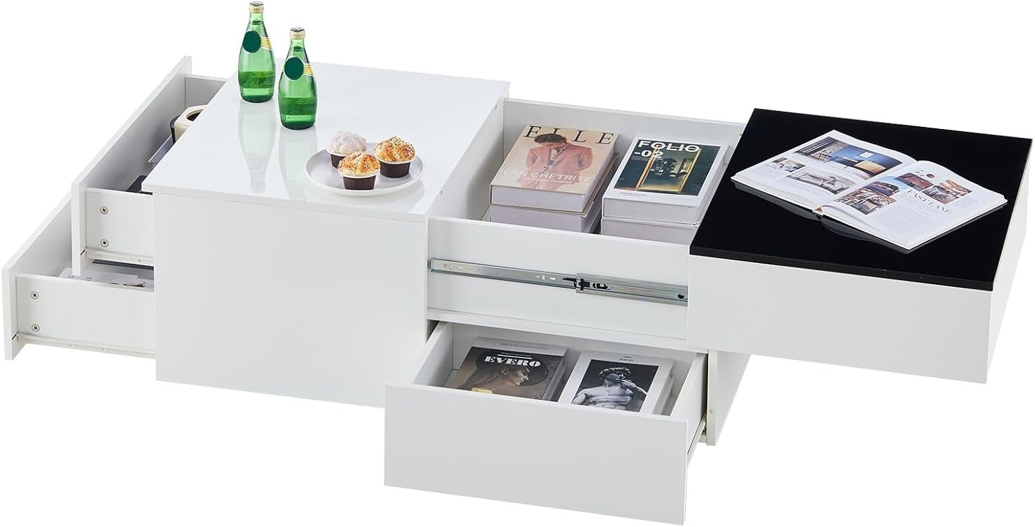Modern High Gloss Coffee Table with 3 Drawers & Hidden Storage 100x60x40cm