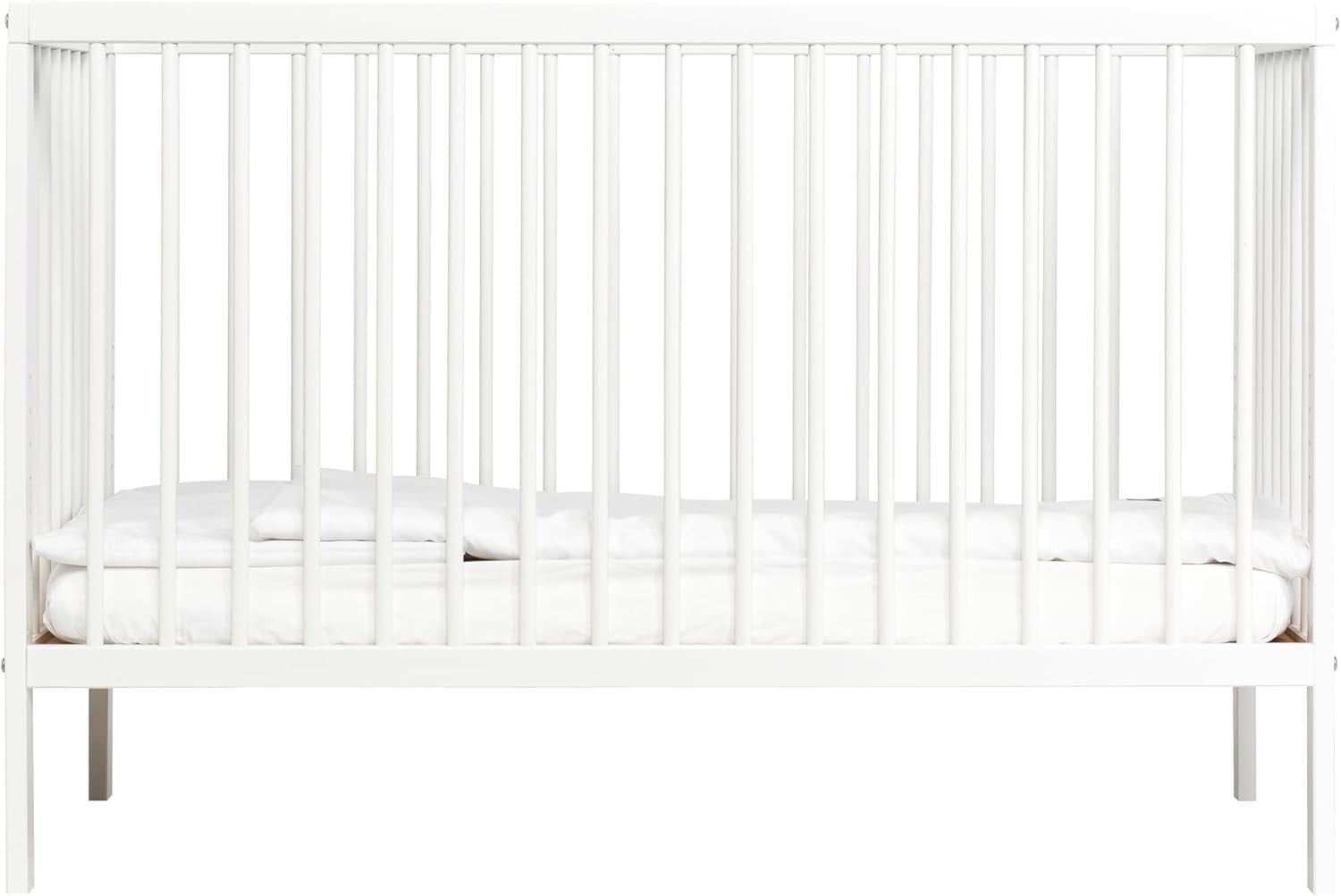 Space Saving Wooden Baby Cot Bed Adjustable Height Toddler Bed White