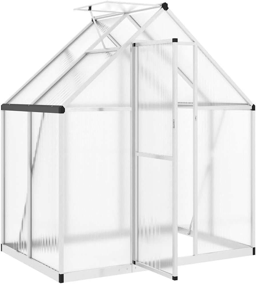 Walk-In Aluminium Greenhouse 169x114x195cm Silver Frame UV Panels Roof Vent