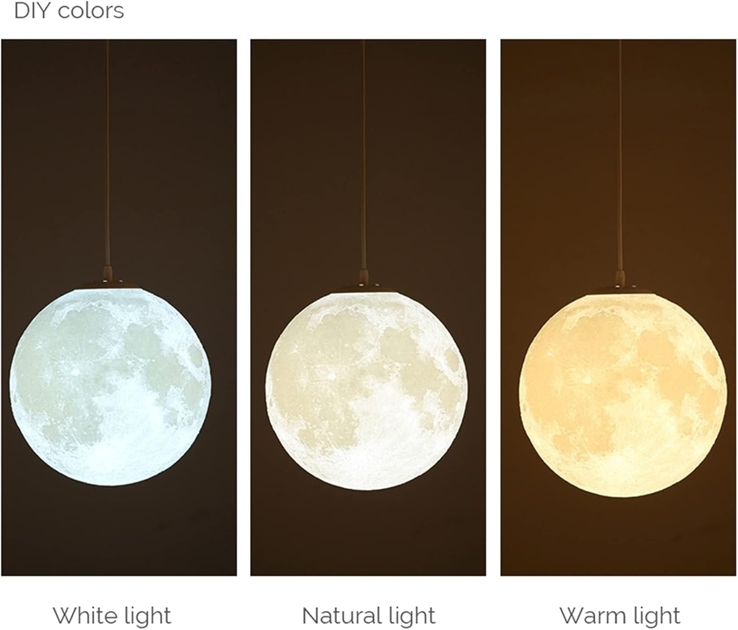 Moon Pendant Ceiling Light Shade 22cm 3D Printed Lunar E27