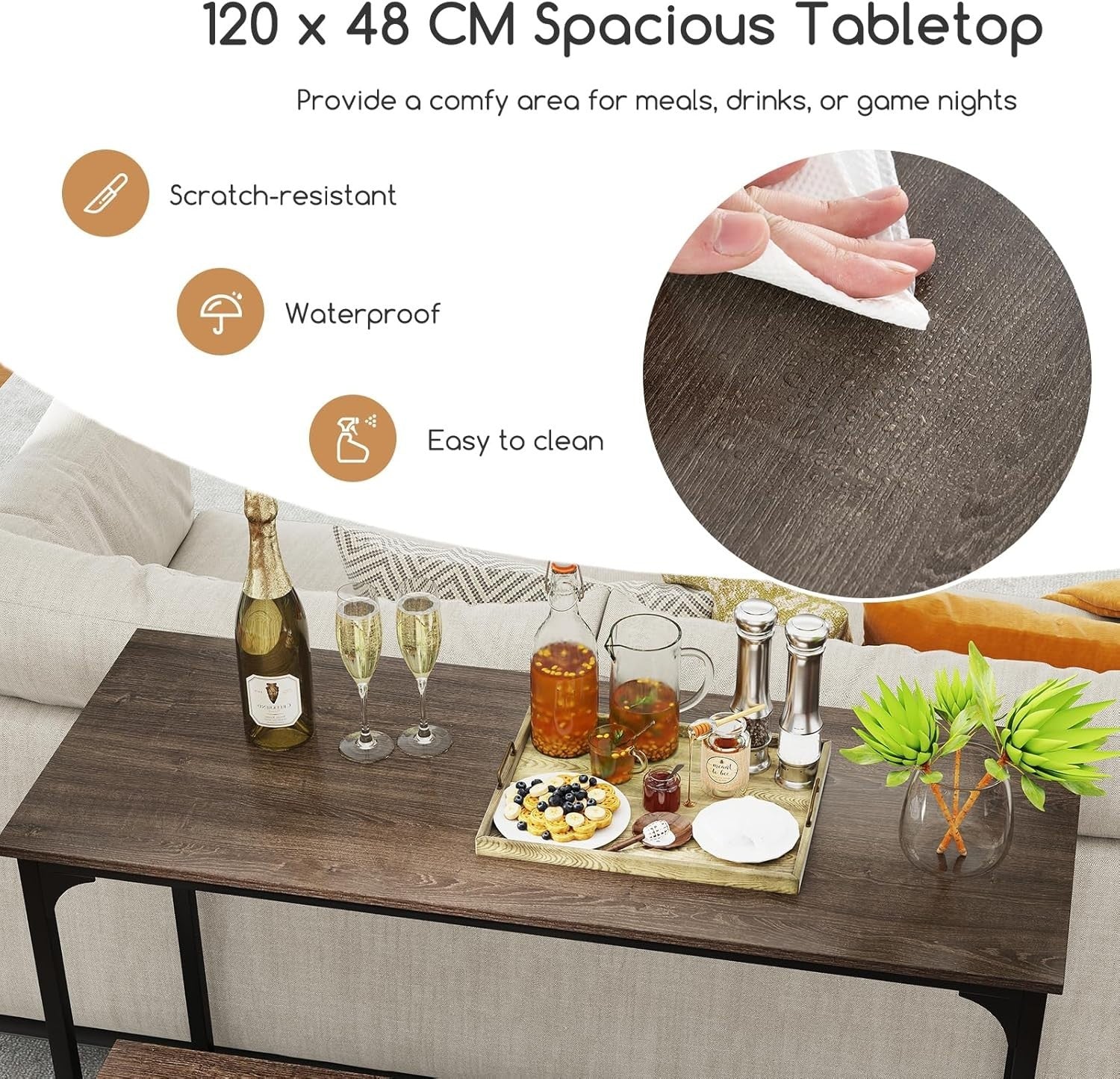 3PCS Gray+Black Bar Table Set with 2 Stools, Metal Frame Dining Set Furniture