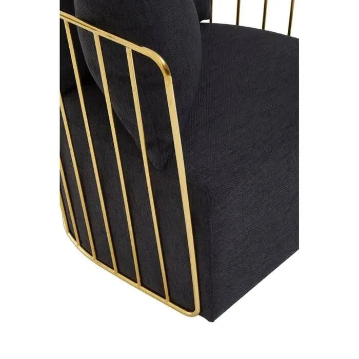 Black Velvet Armchair with Gold Frame Modern Accent Lounge Chair H68cm