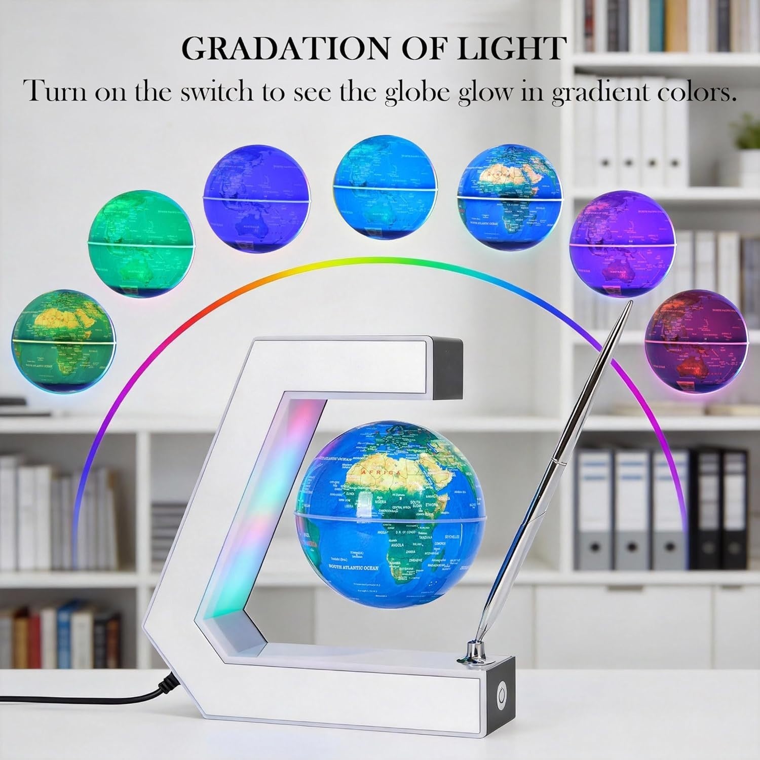 Magnetic Levitating Globe Silver Frame Floating Desk Lamp Educational Toy