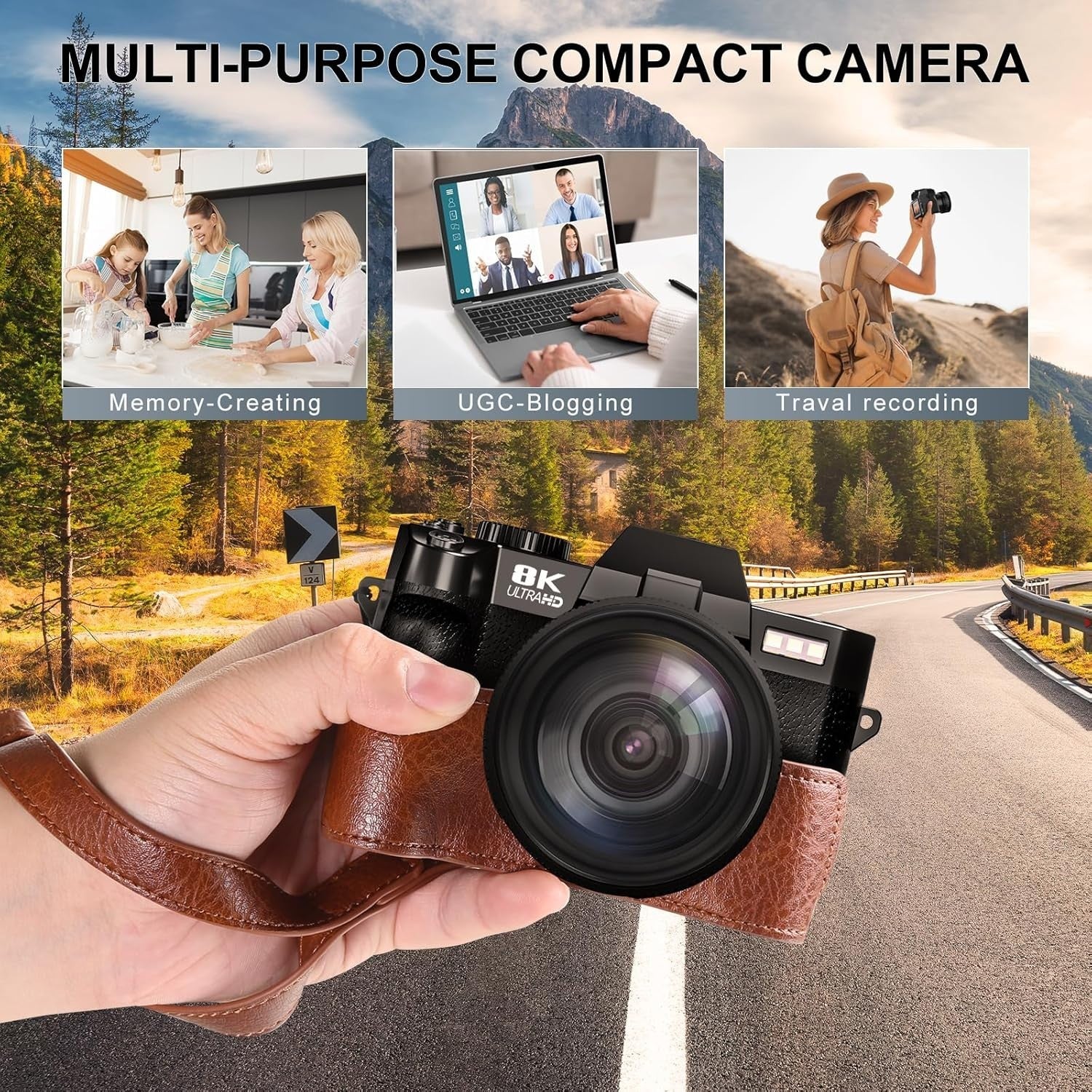 8K Digital Camera 64MP WiFi Vlogging Camera Flip Screen 16X Zoom