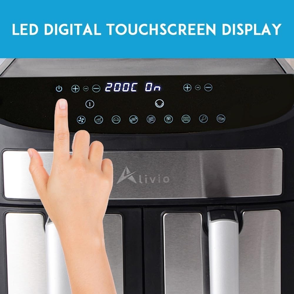 9L Dual Basket Air Fryer | 8 Presets, Dual Power Zones, Touchscreen, Low-Oil, 17