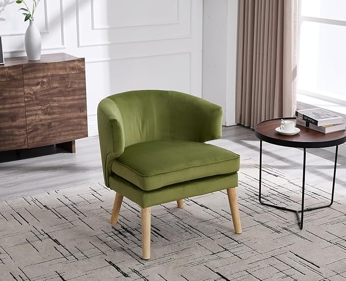 Modern Green Velvet Tub Chair Accent Armchair Solid Wood Legs