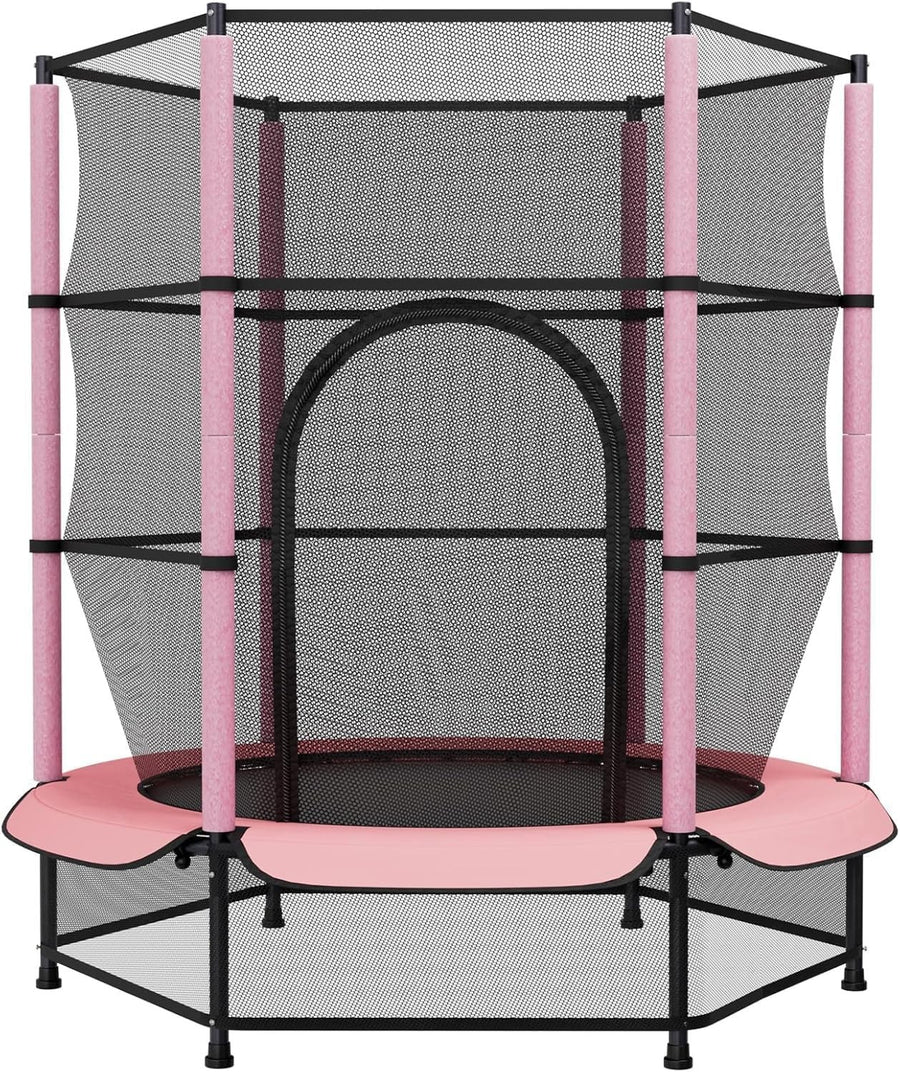 55” Kids Trampoline Indoor Outdoor Safety Enclosure Floor Net Ages 3–10