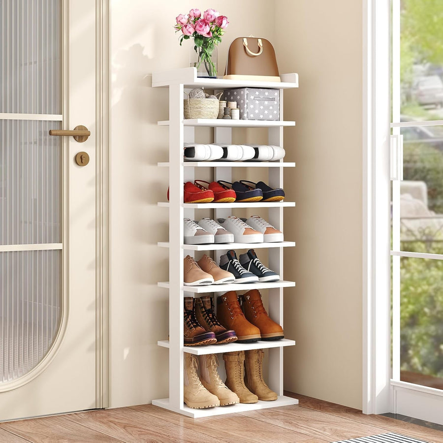 Slim 7-Tier Wooden Shoe Rack with Double Rows – Space-Saving Vertical Storage