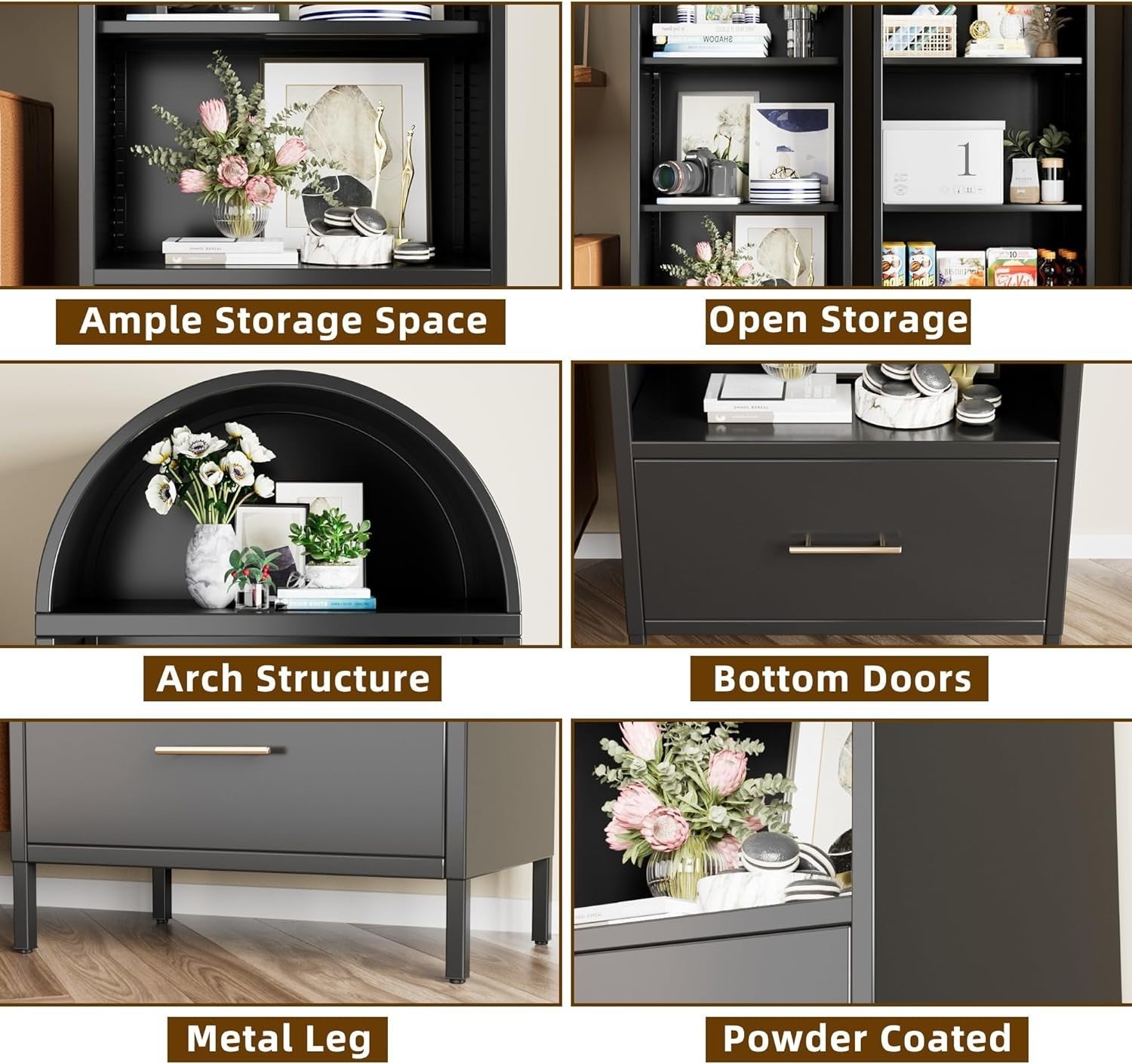 185cm Metal Arched Kitchen Pantry Cabinet Black | Drawer Storage