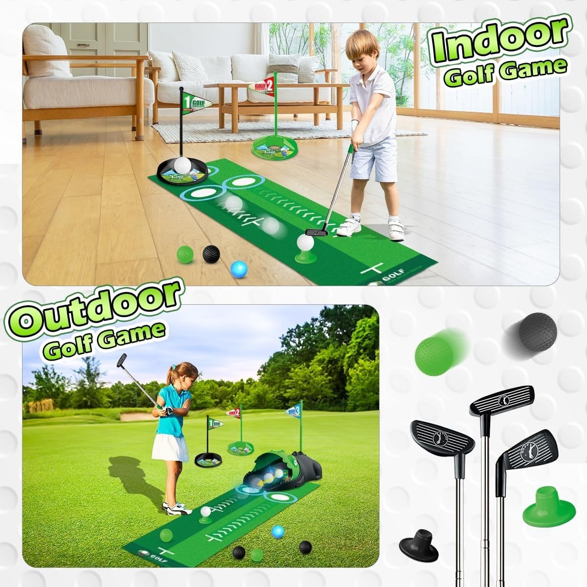 Kids Golf Set Dinosaur Auto Ball Return LED Golf Balls Putting Mat 26”