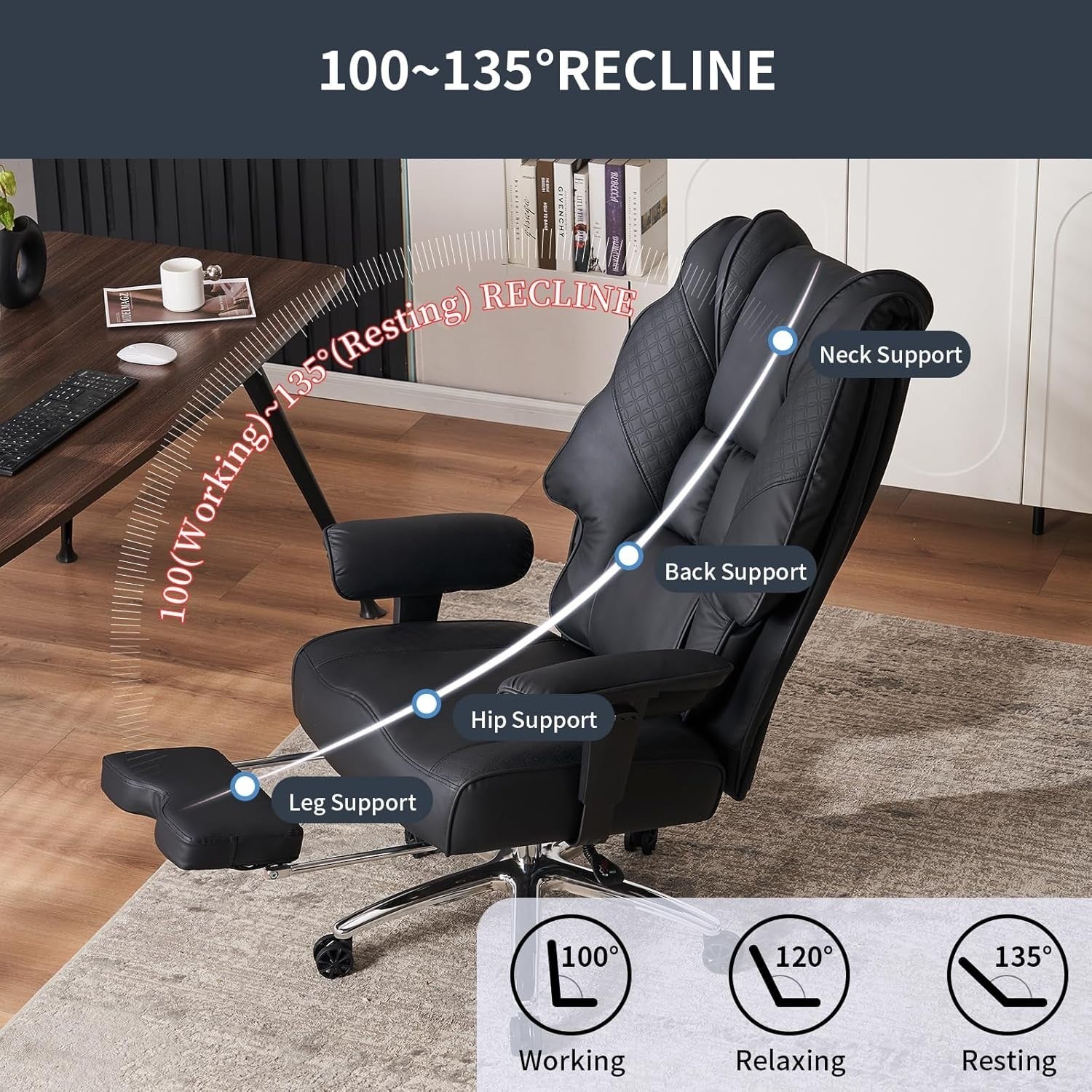 Oversized Heavy Duty Office Chair Big & Tall Ergonomic PU Leather Swivel Black