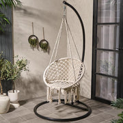 Cream Hanging Egg Chair Hammock Swing Indoor Outdoor Macrame Garden Seat
