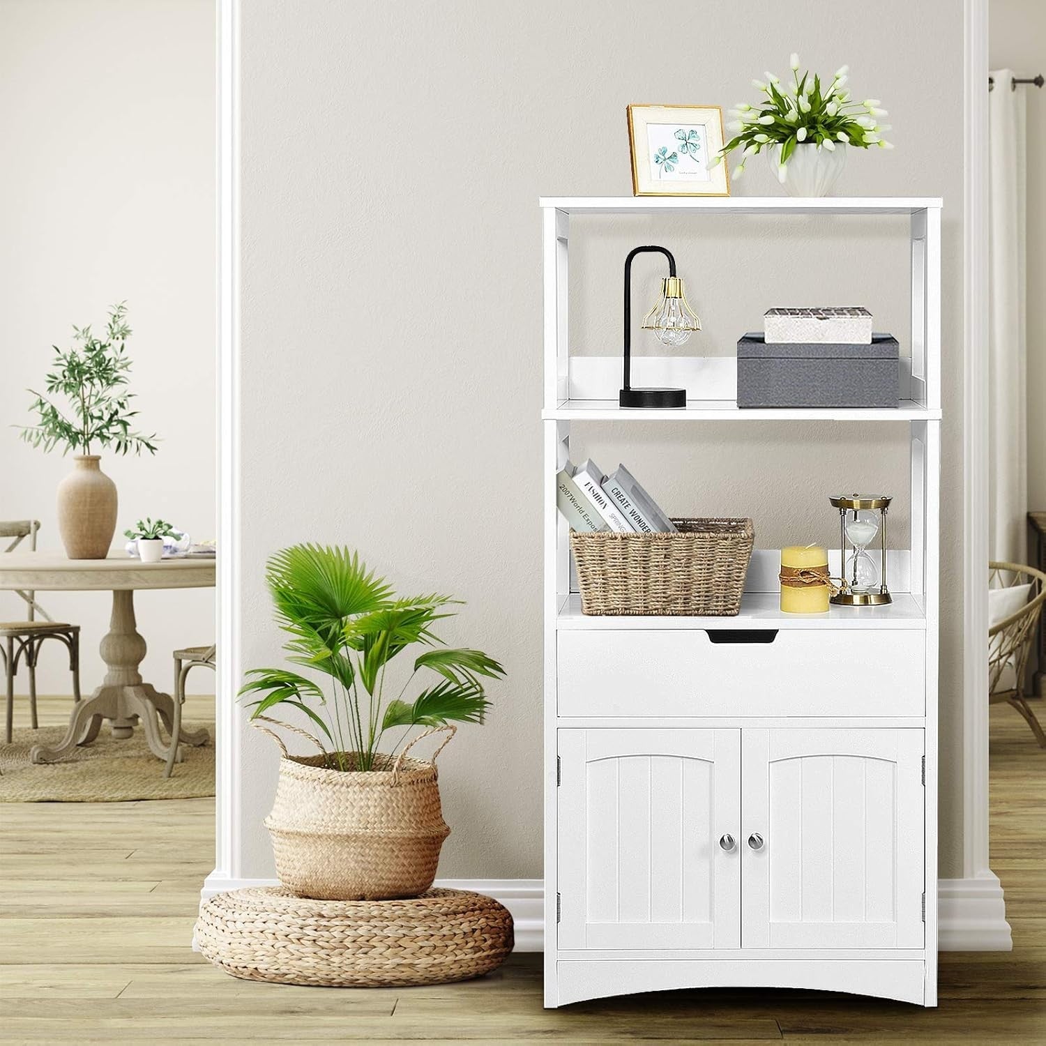 Freestanding Kitchen Bathroom Storage Cabinet White 3 Shelves Drawer