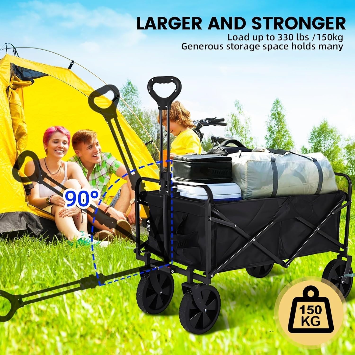 150kg Festival Folding Trolley Cart w/ Table Top All-Terrain Beach Camping Wagon