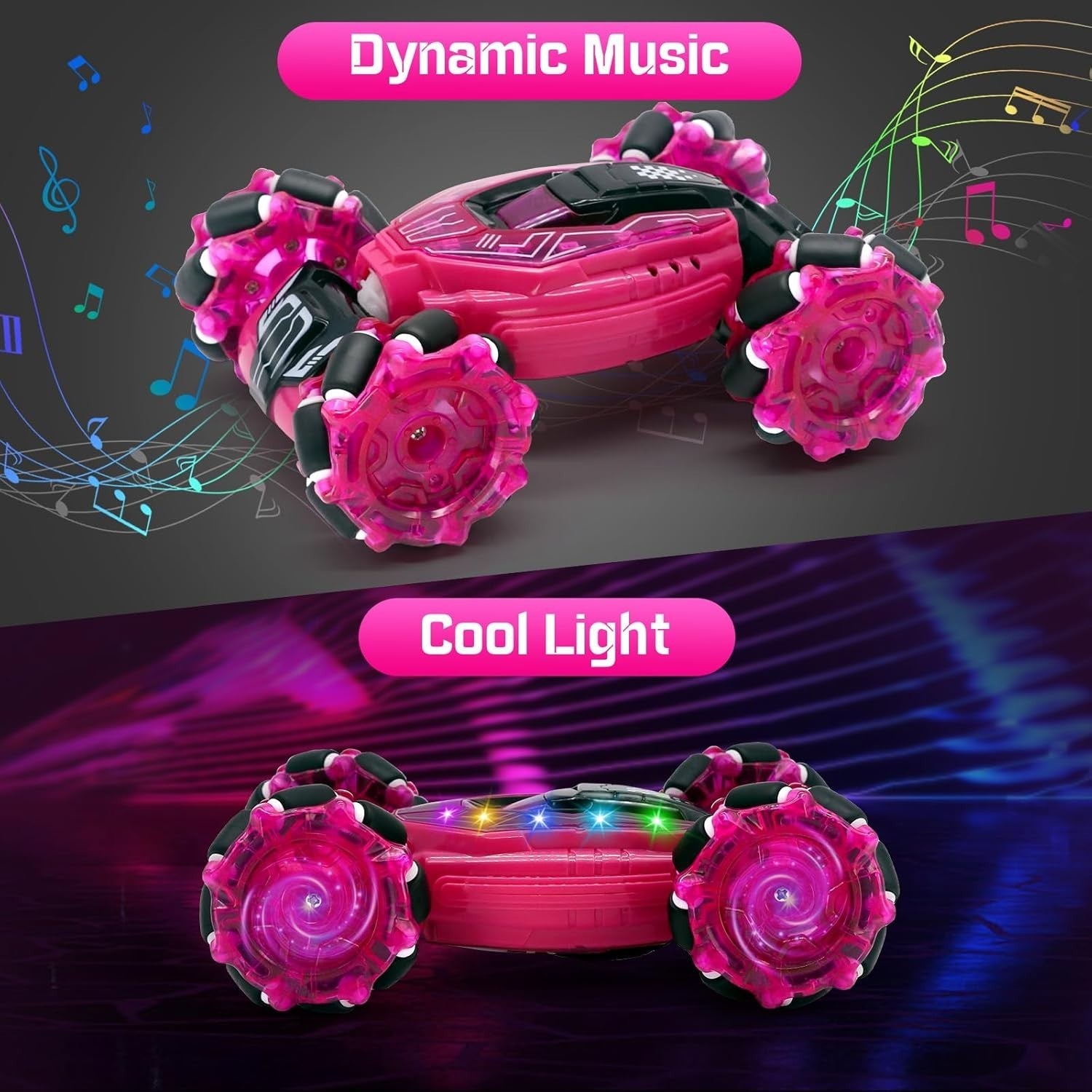4WD RC Stunt Car 360° Flip – Pink LED Remote Toy for Kids 6–12