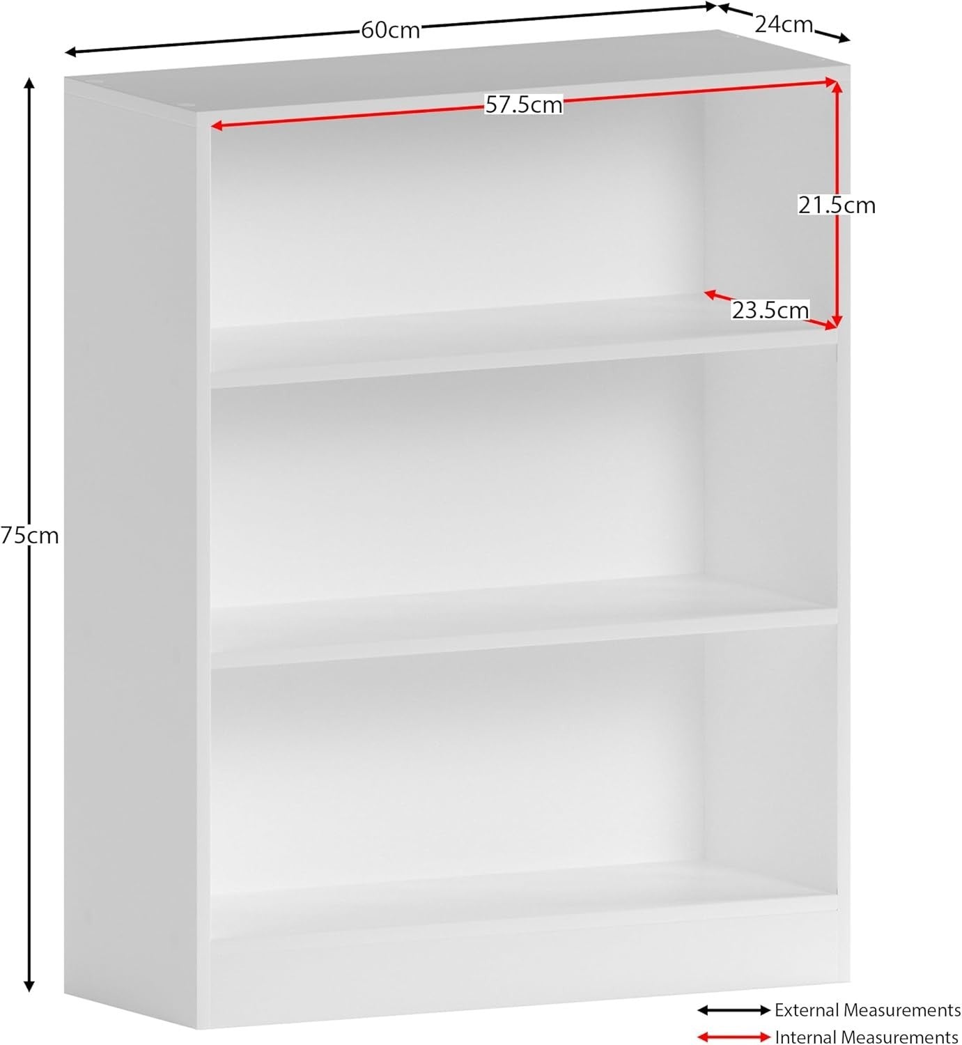 3 Tier White Wooden Bookcase Modern Storage Display Shelf for Living Room Low