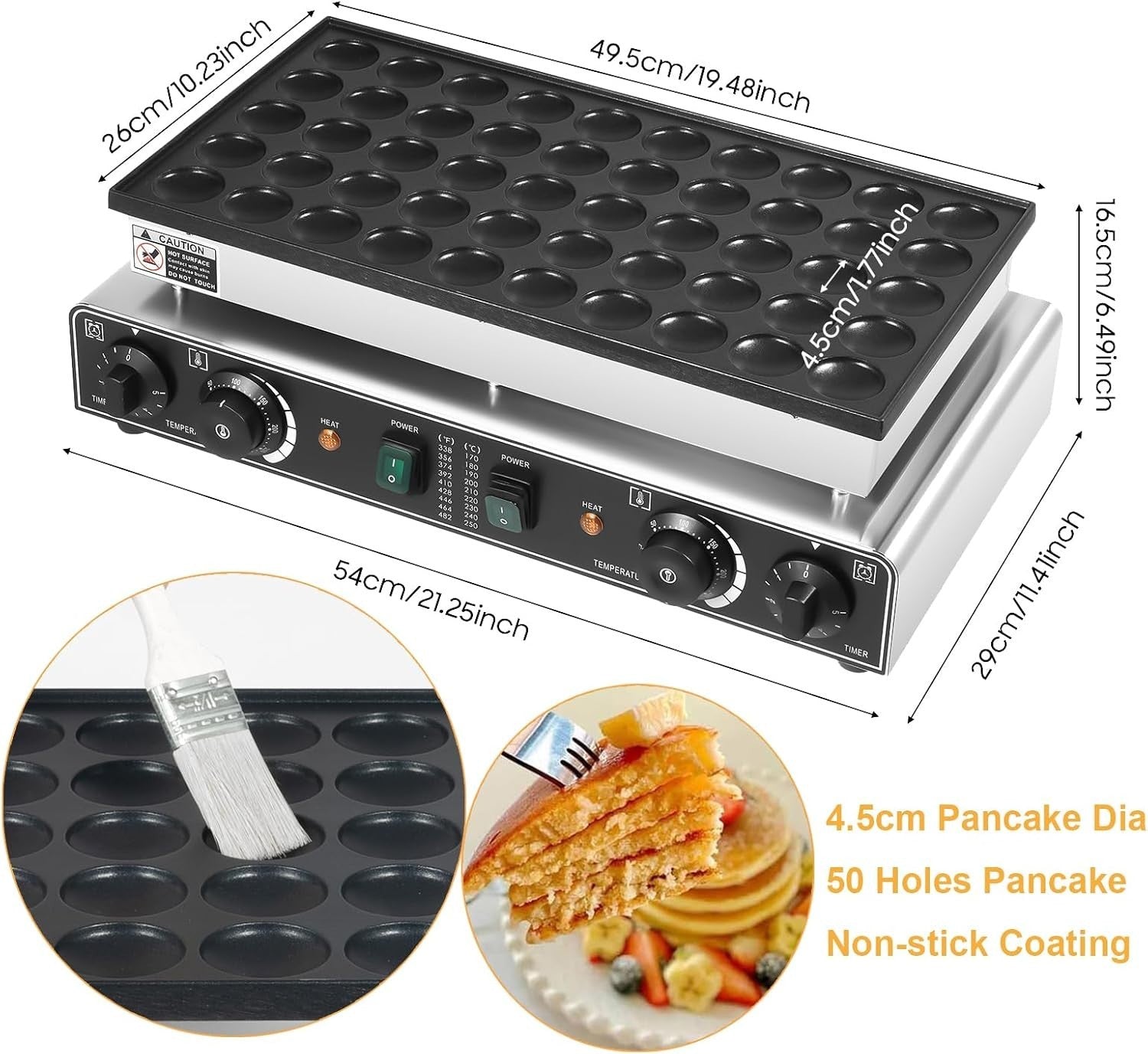 50-Hole Electric Mini Pancake Maker 1700W Non-Stick Dutch Machine