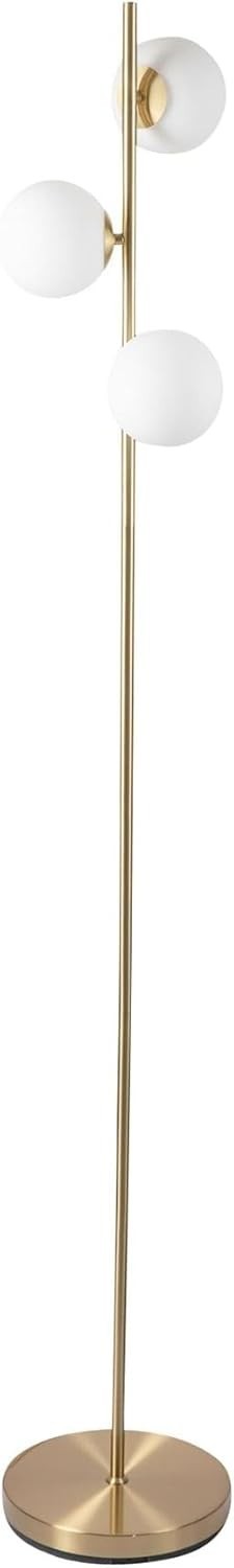 Modern Satin Brass Floor Lamp with Opal Glass Globes & Foot Switch