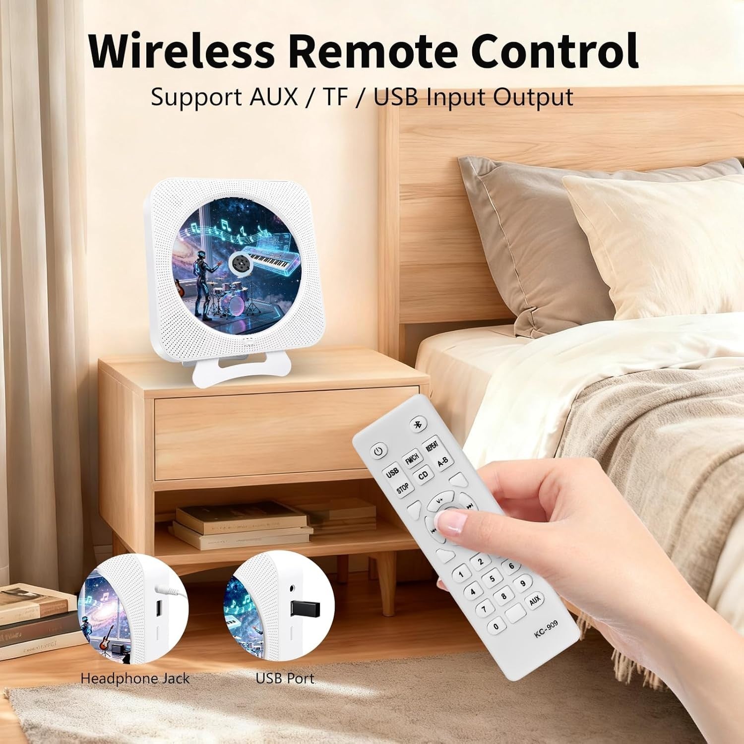 Portable Bluetooth CD Player Wall Mount HiFi Speakers FM USB TF Remote