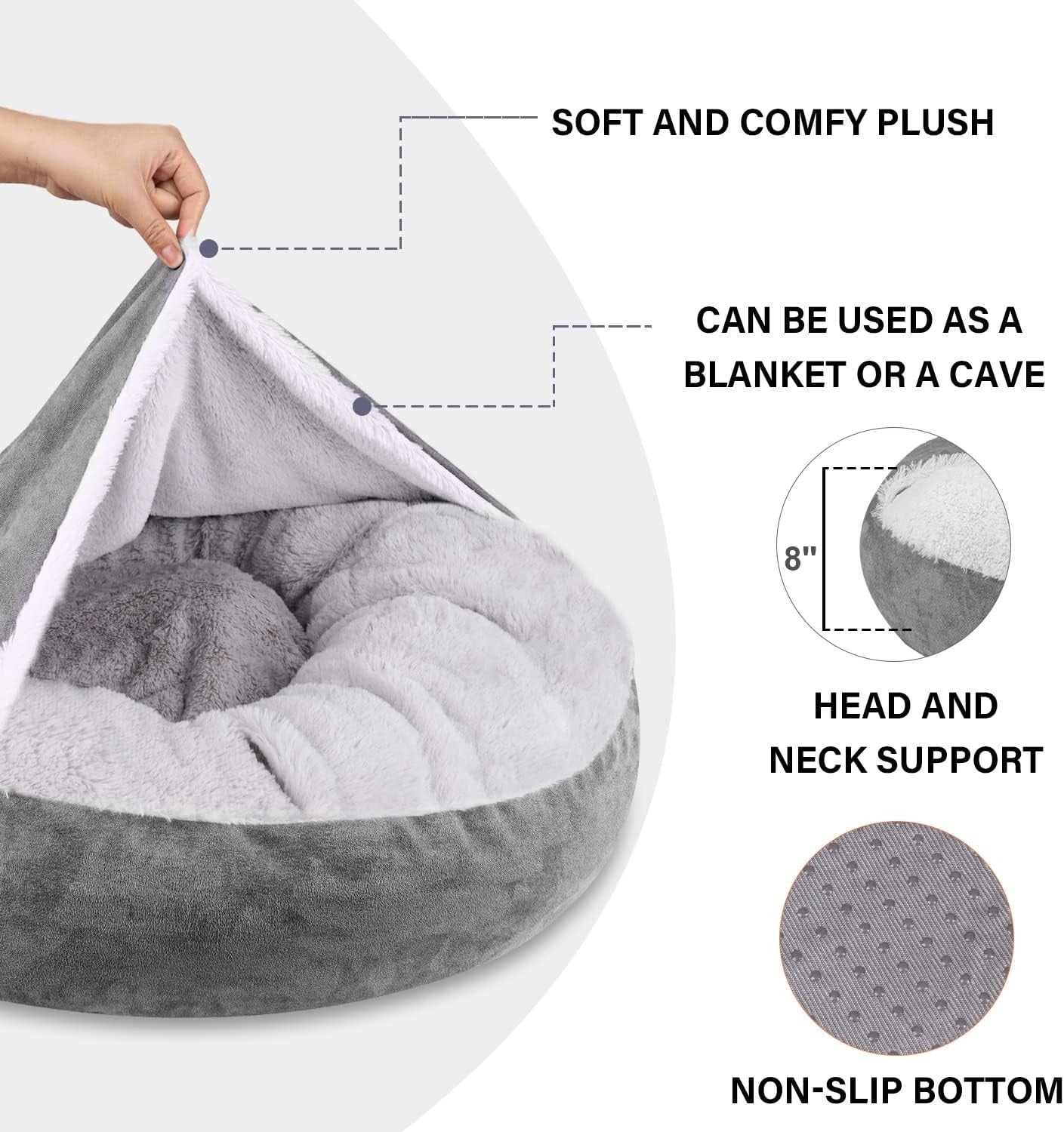 Medium Donut Dog Bed 70x70x20cm Hooded Faux Fur