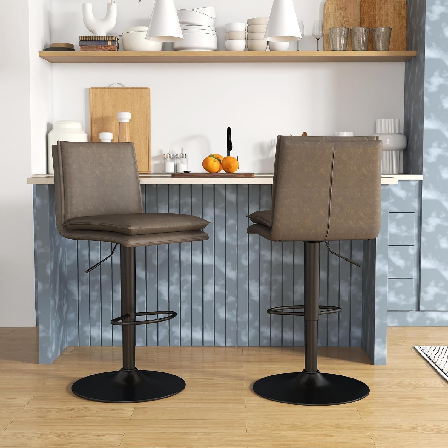 Adjustable PU Leather Bar Stools Set of 2 – Rotating Kitchen Chairs