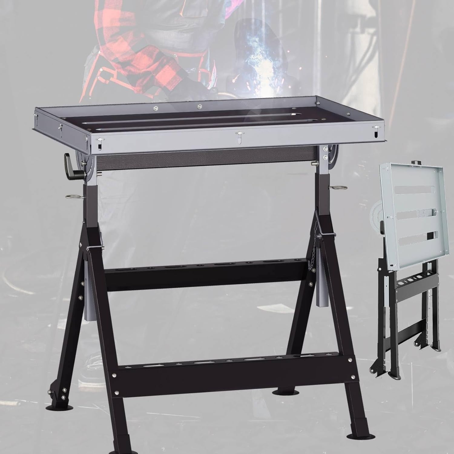Folding Welding Table Adjustable Height Tilt Steel Workbench 180kg Load