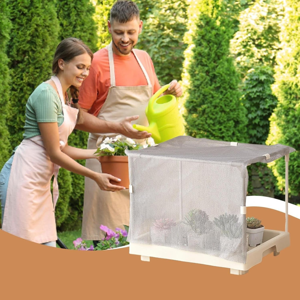 Compact Indoor Mini Greenhouse Raised Plant Shelter Mesh Cover Rack 36x33x7cm