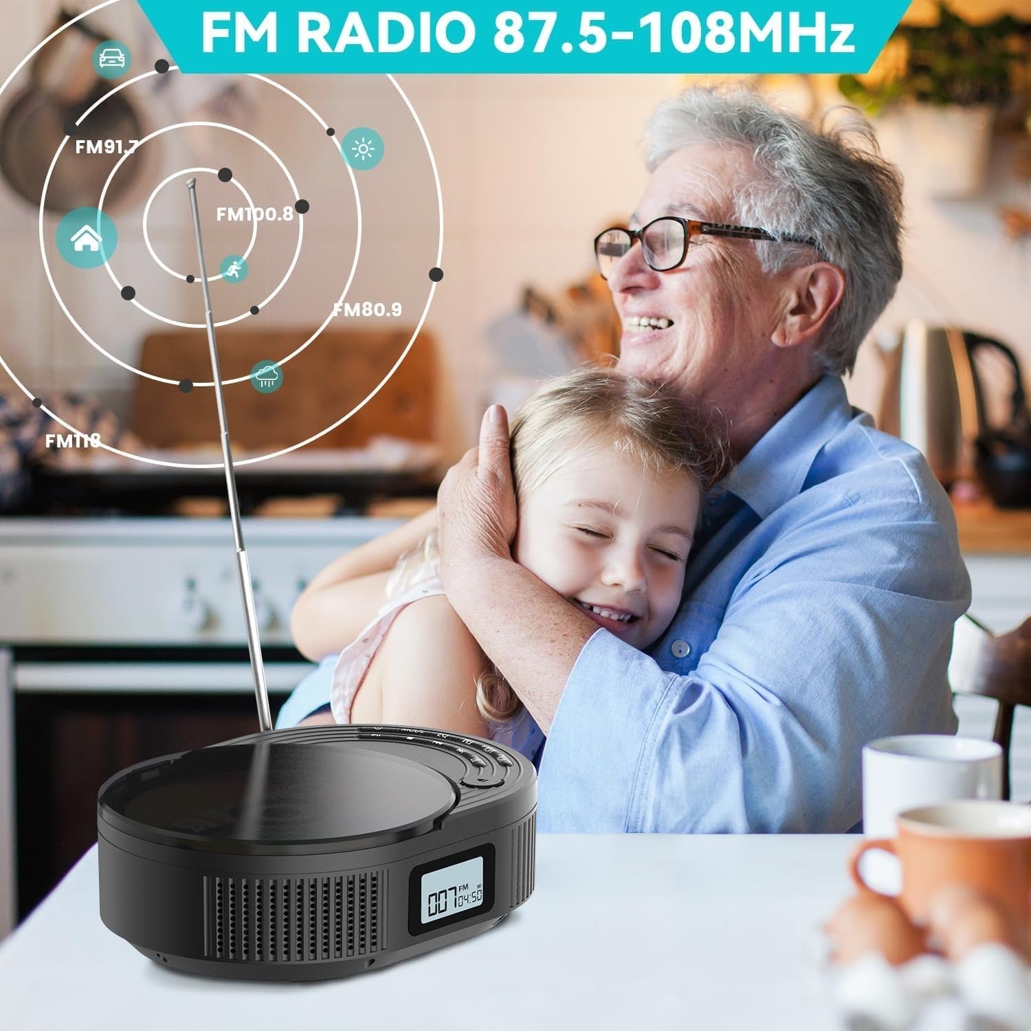 Rechargeable Bluetooth CD Player FM Radio USB AUX Stereo Speakers