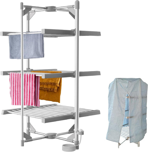 3 Tier Heated Clothes Airer with Cover 220W Folding Indoor Drying