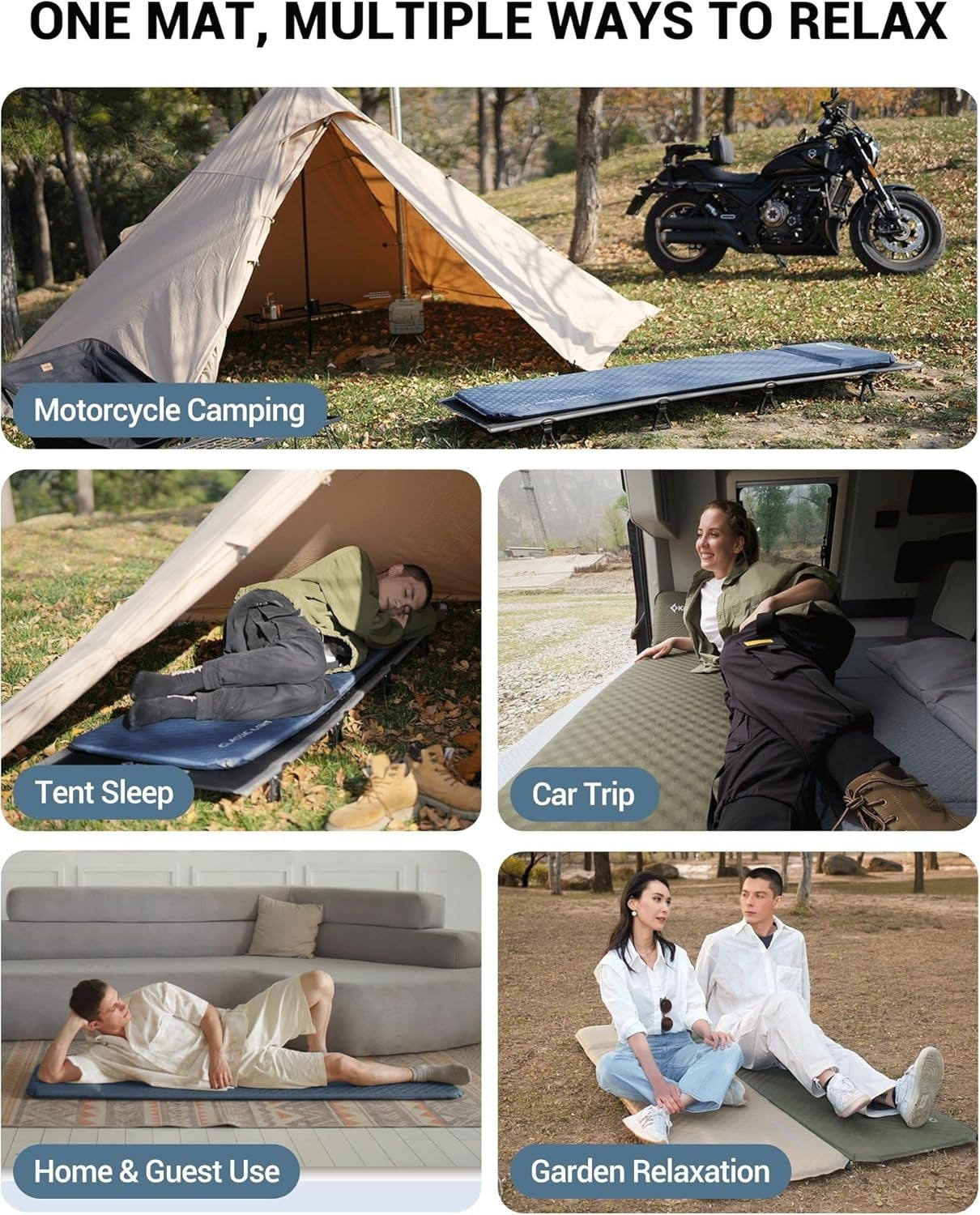 Self-Inflating Camping Mat 183x51x3cm Ultralight Sleeping Pad Air Mattress