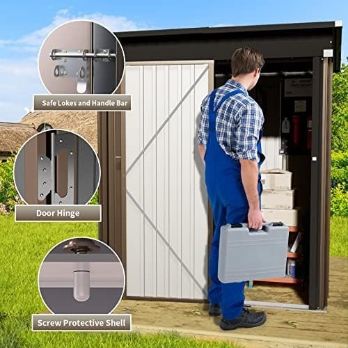 Metal Garden Shed 5x3ft Outdoor Waterproof Storage with Lockable Door Brown