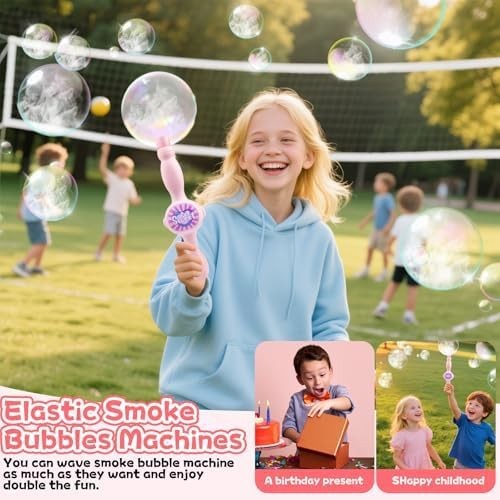 Smoke Bubble Machine LED Fog Bubble Wand Rechargeable Party Toy