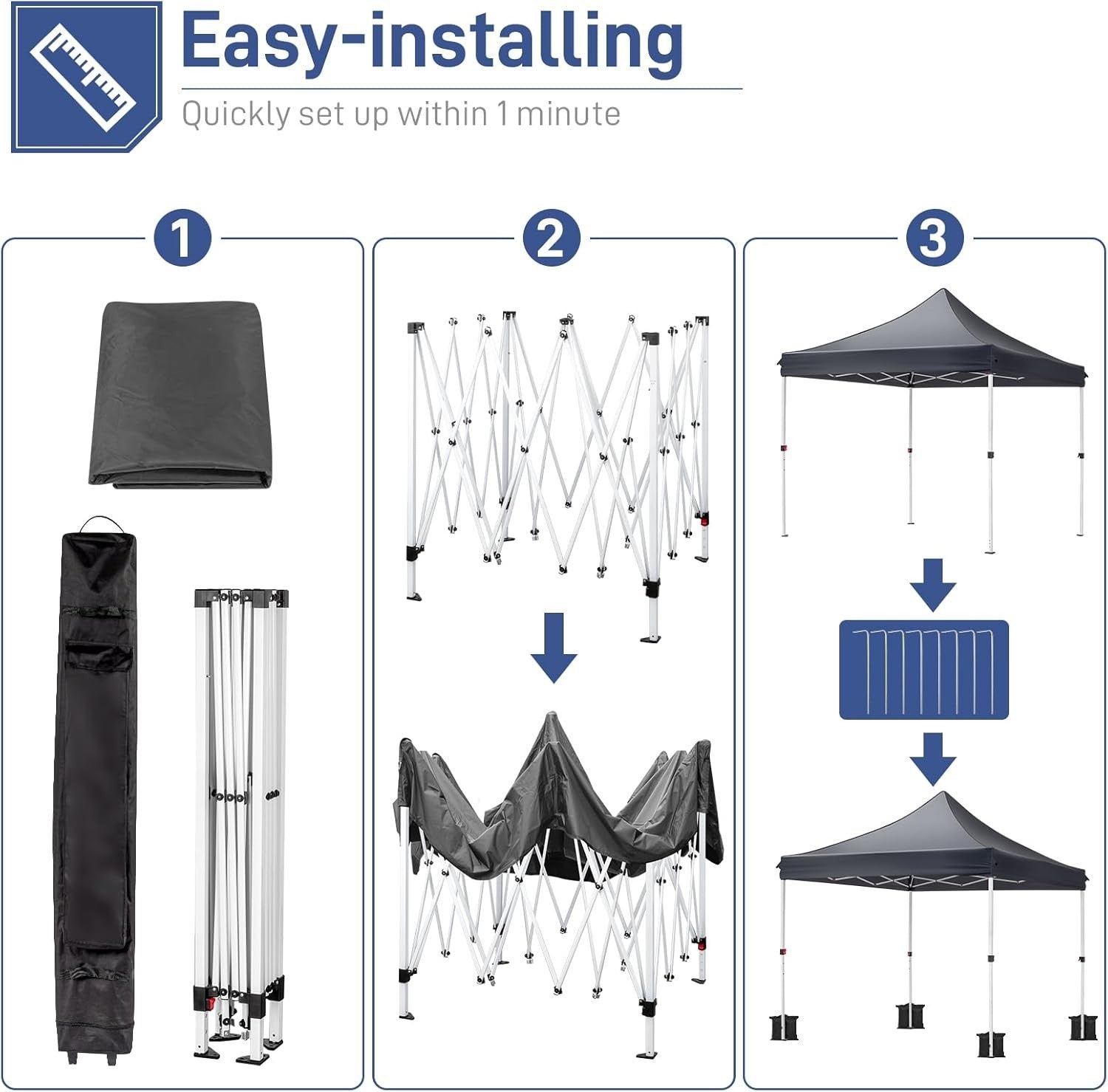 3x3M Pop Up Gazebo with Wheeled Bag Heavy Duty Waterproof Garden Party Tent