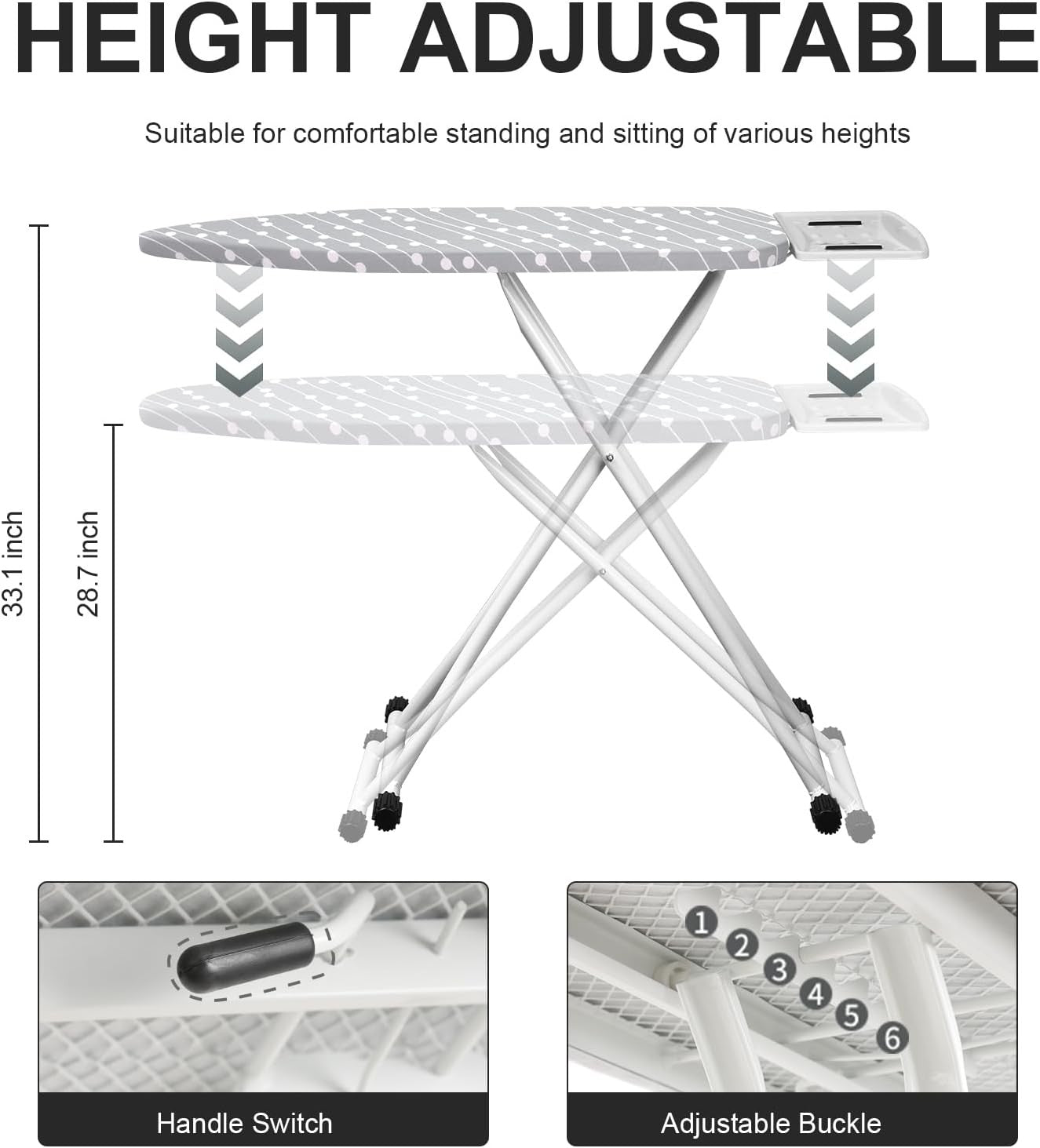 Adjustable Folding Ironing Board Blue Dots Compact Steel Frame with Iron Rest