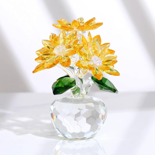 Yellow Crystal Daisy Bouquet Ornament 10cm Glass Flower Collectible Gift Decor
